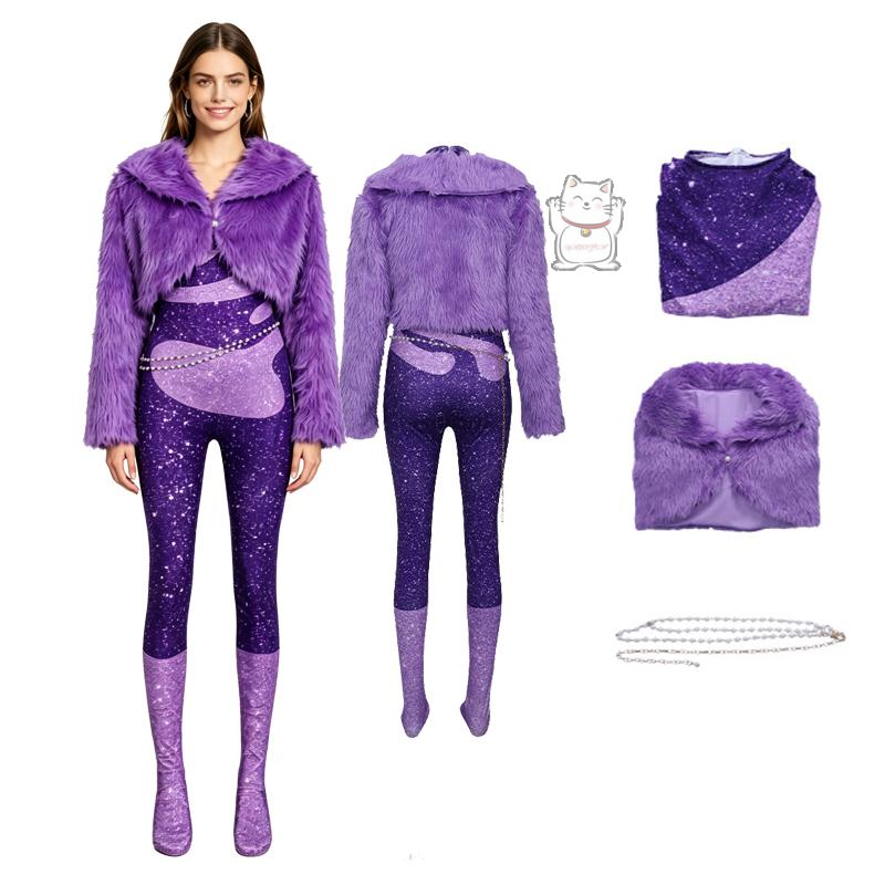 Mens Fashion Jumpsuit - Costume da Palcoscenico in Pelliccia Viola