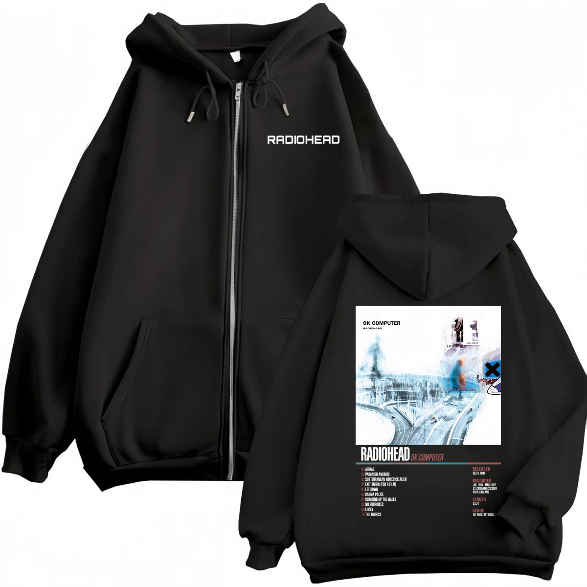 Mens Fashion Zip Up Hoodies - Radiohead Album musicale Poster Felpa con